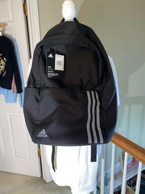 Adidas Black Golf  Travel Gear Backpack Logo & 3 Gray Adidas Stripes  DW9445 NWT
